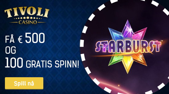 100 % velkomstbonus verdt opptil € 500 og 100 gratis spinn hos nye Tivoli Casino!