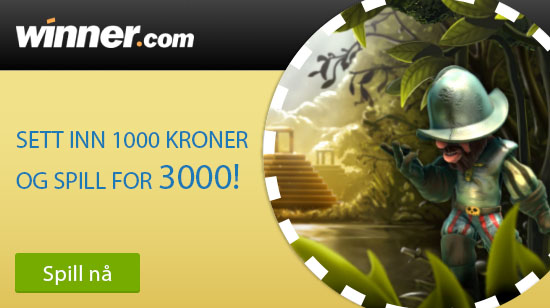 Sett inn 1000 kroner og få 3000 kroner å spille for hos Winner Casino!